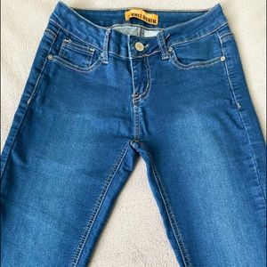 Mid dark blue jeans , none ripped , skinny